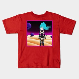 Anime Girl Standing on Alien Planet Kids T-Shirt